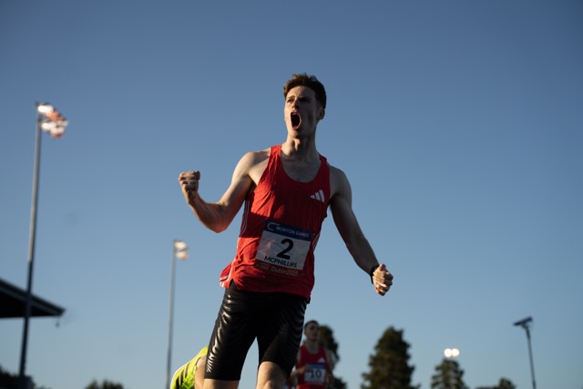 McPhillips celebrating 800m victory